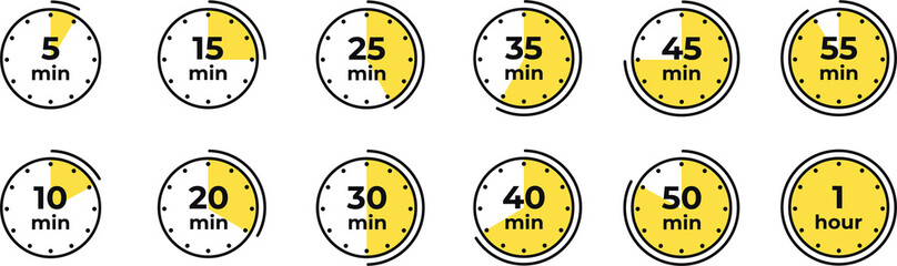 timer, clock, stopwatch isolated set icons. countdown timer symbol icon set. label cooking time. ill