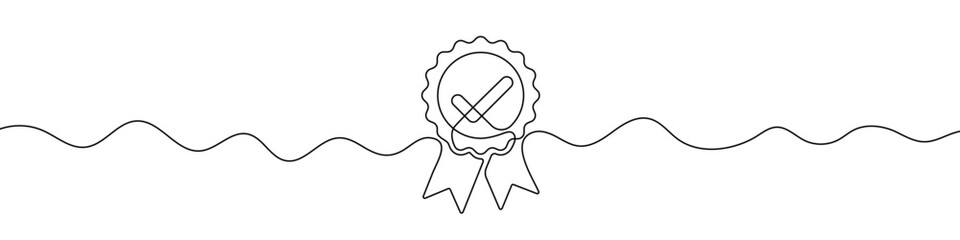 Wall Mural - continuous linear drawing of medal. single line drawing of award win ribbon. vector illustration.