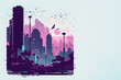 © Elena Uve - Futuristic vector city with neon colors and white background. Generative AI.
