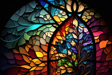 Wall Mural - Multicolored stained glass window with irregular random block pattern. Generative illustration