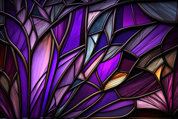 Multicolored stained glass window with irregular random block pattern. Generative illustration