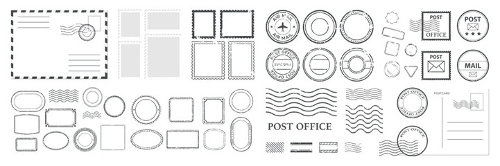 grunge postage stamp collection. set of post stamp. retro grunge postmark