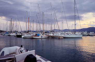 Wall Mural - Marina harbour with beautiful white yachts in Split, Croatia.