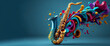 beautiful saxophone with magical splash texture for music banner festival generative ai