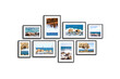 © Sun-flower - Photo frames collage isolated on white, sea view pictures, interior decor mock up