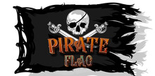 Editable Text Effect Pirate Flag Red Yellow Font On Black Flag With Skull And Crossed Swords