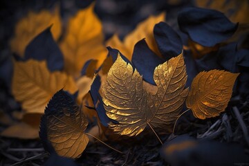 Wall Mural - Golden leaf lying on the ground dead and dry dried