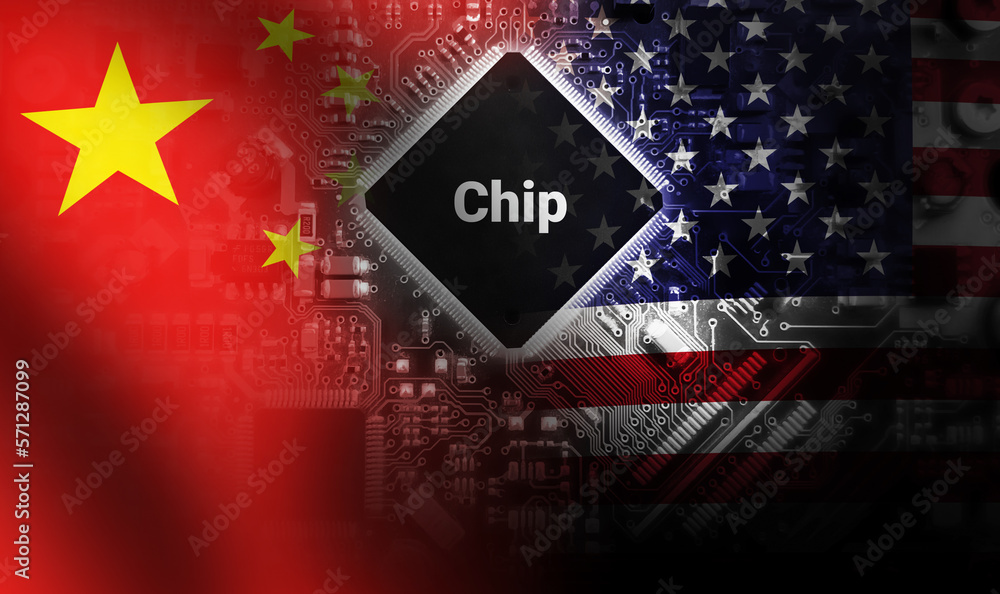 China Vs America Chip War And Competition In Market Concept Background