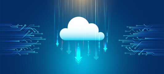 Fototapete - Data cloud storage technology. Database and data center vector illustration. Cloud technology isometric background. Computer technology, server room, and equipment for internet networks.