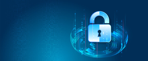 Fototapete - Cyber security for business and internet projects. Vector illustration of data security services. Data protection, privacy, and internet security concept. Hi-tech various background.