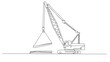 © Candra - Continuous line art or One Line drawing of crawler crane for vector illustration, business transportation. heavy equipment vehicle construction concept. graphic design modern continuous line drawing