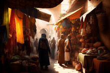 Old Arabic Bazaar Shopping In Outdoor Market. Generative Ai