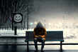A sad man sits on a bench. Seasonal Affective Disorder SAD  Generative AI