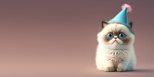 Cute Cartoon Birthday Ragdoll Cat Character (Created With Generative AI)