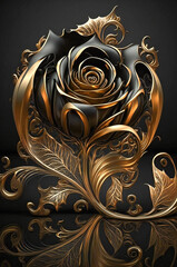 Wall Mural - Metallic black and gold stylized rose. Created with Generative AI technology.