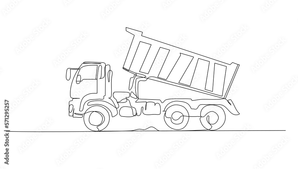 Continuous line art or One Line drawing of dump truck for vector ...