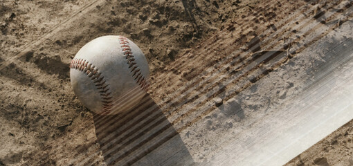 Wall Mural - Baseball in dirt closeup for sports graphic.