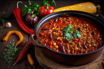Canvas Print - Savory Mexican Dish: Chili Con Carne with Fresh Ingredients - Ai Generative