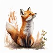 drawing of a sitting fox with flowers
  white background Generative AI