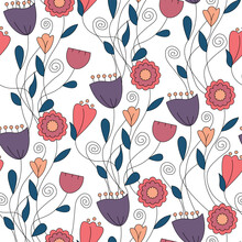 Spring Art Print With Botanical Elements. Vector Pattern With Hand-drawn Fantasy Flowers. Vector Flowers On A White Background. Posters For The Spring Holiday, Wallpapers, Textiles.