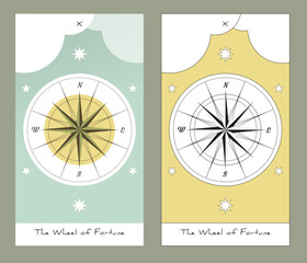 Wall Mural - Major Arcana Tarot Cards. Stylized design. The Wheel of Fortune. Compass rose, clouds and stars.