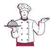 © taehee - A male chef who recommends a dish. A happy expression of a silhouette chef