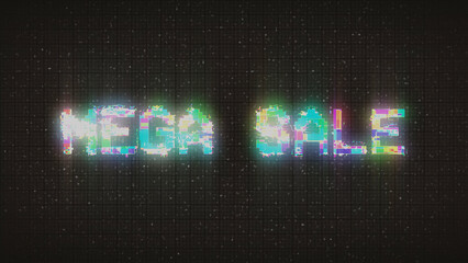 Digital text of glitch vhs effect over mega sale text