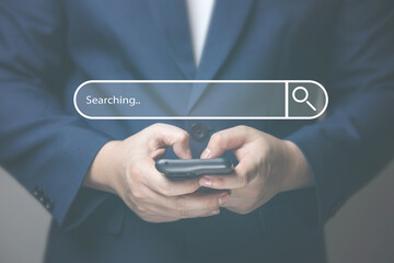 Wall Mural - businessman hand typing on smartphone with bar tool to search for information using for your website