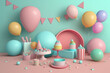 © LunaLu - Photo zone for a gender party or a children's holiday. Banner template with empty copy space. AI Generated.