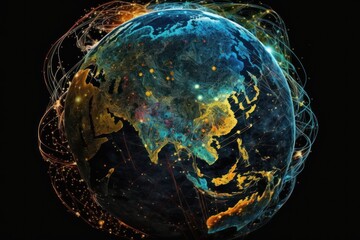 Wall Mural - Planet earth connected by internet networks. artificial intelligence networks