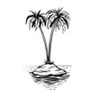 An isolated little island with the palm tree vector sketch. Paradise land illustration, vacation land.