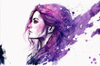 Watercolor woman's profile portrait illustration for International Women's Day. Empowered girl fight for equal rights on working woman day. Equality and feminism. Purple tones. Generative AI painting.