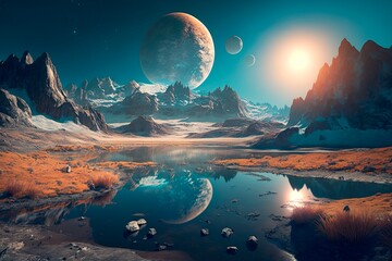 Wall Mural - a breathtaking and mysterious extraterrestrial landscape against the backdrop of the stunning beauty