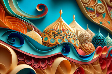 Wall Mural - Generative AI illustration of muslim ramadan images background