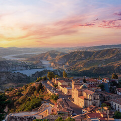 Wall Mural - Sunrise old medieval Stilo famos Calabria village view, southern Italy.