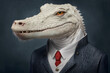 Portrait of a crocodile dressed in a strict business suit, boss, white alligator, generative ai