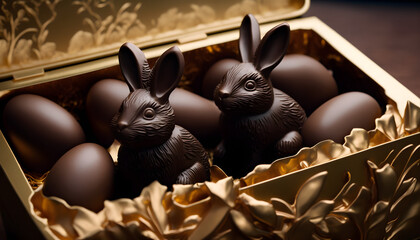 delicious chocolate bunnies inside a decorated box