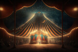 Fototapeta  - Image from inside a large circus illuminated by beautiful lights in its most incredible presentation.