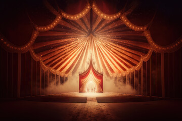 Image from inside a large circus illuminated by beautiful lights in its most incredible presentation.