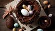 Chocolate easter eggs in a nest - AI Generative