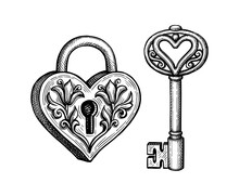 Vintage Heart Shaped Padlock And Key.