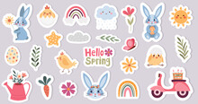 Spring Easter Sticker Set With Rabbits And Chickens