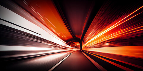 Wall Mural - abstract long exposure dynamic speed light trails in a tunnel. generative ai