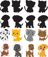 Wall Mural - set of kittens and puppies cartoons on white background vector