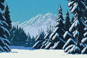 Wall Mural - llustration of a game level design snow mountain background - Created with generative ai
