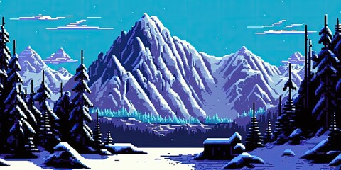 Wall Mural - llustration of a game level design snow mountain background - Created with generative ai
