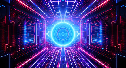 Wall Mural - futuristic energy source and technology. lit by neon lights, fueled by an electric power source and 