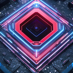 Wall Mural - cpu chip technology. a digital microchip atop a motherboard with circuits connecting to the processo