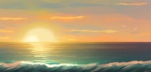 Background Of A Nature Scene With An Ocean And A Blurred Sunset In Color. Generative AI