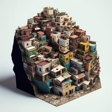 Favela Comunidade, Barracos Amontoados No Morro Do Rio De Janeiro, Mini Cidade, Pequena Comunidade, Cidade Brasileira, Casas Coloridas Na Montanha GENERATIVE AI